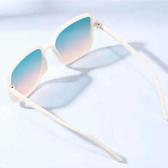Baby Blue and Tan Square Boho Sunglasses - Picture 3 of 4